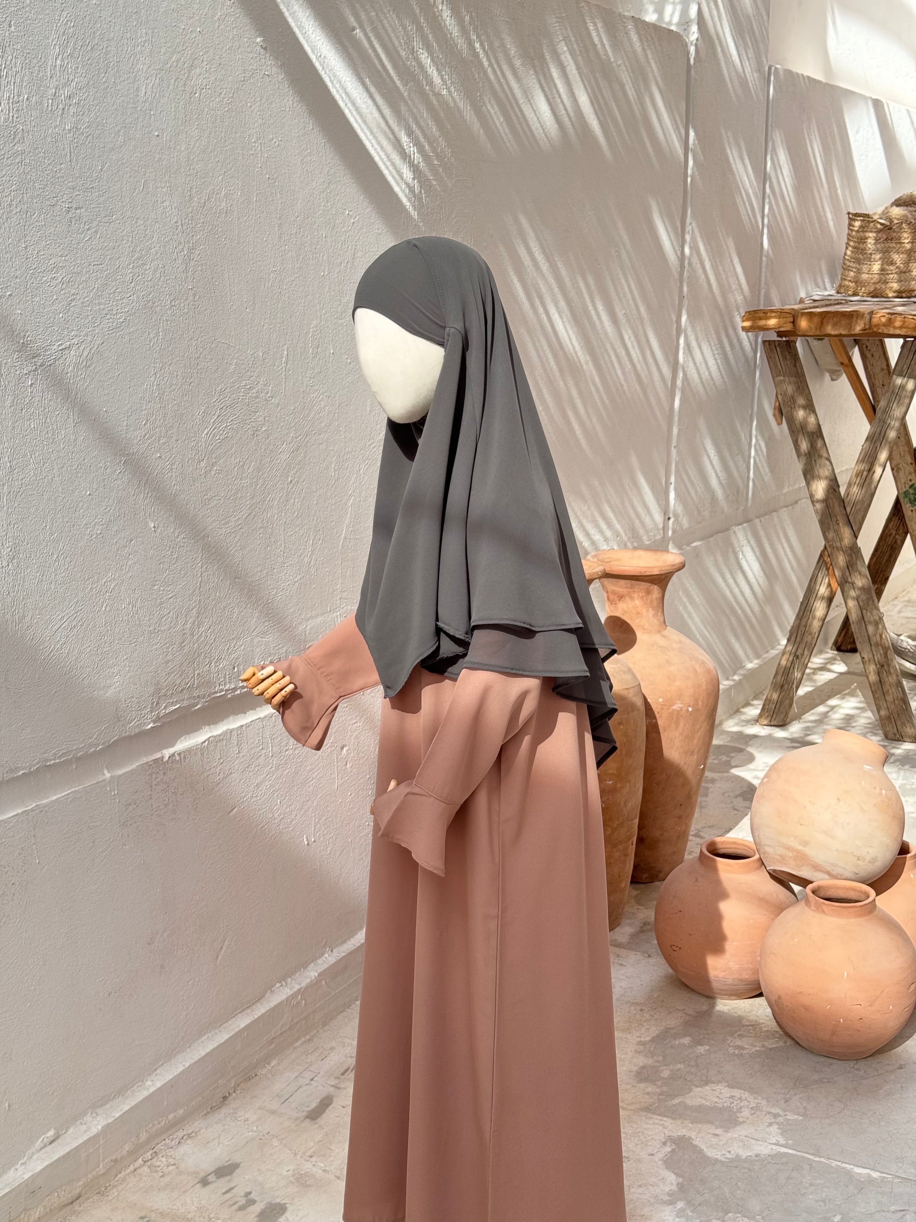 Khimar HIYAM Mousseline - Gris Kaki